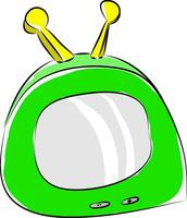 Karikatur von ein Grün tragbar Fernseher mit Gelb Antennen Vektor Illustration auf Weiß Hintergrund