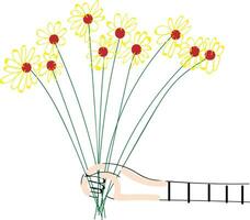 abstrakt Bild von ein Hand halten ein Strauß von Gelb Blumen Vektor Illustration auf Weiß Hintergrund