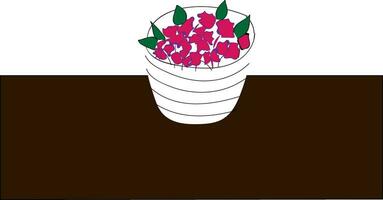 enkel bild av en blomma pott med rosa blommor på en brun tabell vektor illustration på vit bakgrund