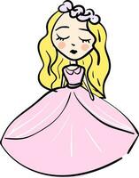 einfach Karikatur von ein blond Mädchen im Rosa Hochzeit Kleid Vektor Illustration auf Weiß Hintergrund