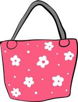 rosa väska med vit blommor och grå hantera vektor illustration på vit bakgrund