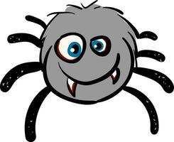rolig leende grå Spindel med blodig tänder vektor illustration på vit bakgrund