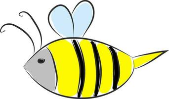 enkel tecknad serie av en svart och gul bi vektor illustration på vit bakgrund