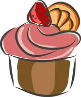 muffin med rosa kräm och en jordgubb på topp vektor illustration på vit bakgrund