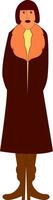 en lång kvinna i en lång brunfärgad täcka vektor eller Färg illustration