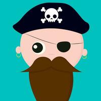 söt ansikte av en pirat med örhängen över blå bakgrund vektor eller Färg illustration