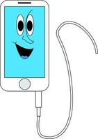 Weiß und Blau lächelnd iPhone mit Weiß Kabel Vektor Illustration auf Weiß Hintergrund