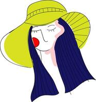 abstrakt Porträt von ein Mädchen mit Blau Haar und Gelb Hut Vektor Illustration auf Weiß Hintergrund