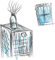 Zeichnung von ein Innerhalb Zuhause Fenster und ein Flaschen- Pflanze Vektor oder Farbe Illustration