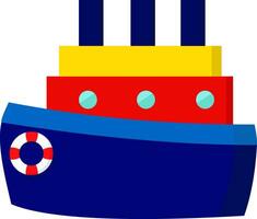 ein Blau Karikatur Schiff mit Schornsteine sieht aus süß Vektor oder Farbe Illustration
