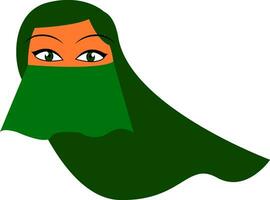 en kvinna med henne huvud och ansikte täckt med en grön scarf burka vektor Färg teckning eller illustration