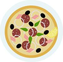 en skiva av italiensk paj kallad pizza med olika pålägg vektor Färg teckning eller illustration