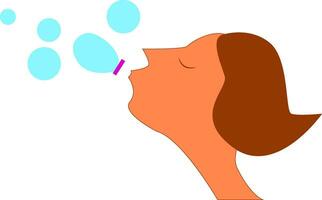 en liten flicka blåser tvål bubblor med henne mun vektor Färg teckning eller illustration