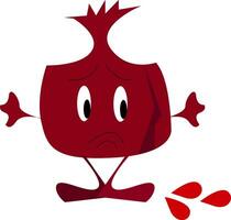 emoji av en näringsrik ljuv och sur röd saftig granat frukt uttrycker sorg vektor Färg teckning eller illustration