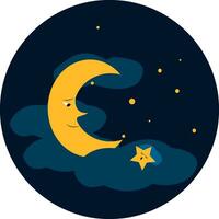ClipArt av en blå himmel med ljus blinkande stjärnor och måne vektor Färg teckning eller illustration