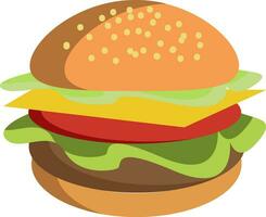 en nyligen tillverkad burger med ost tomat och grönt vektor Färg teckning eller illustration