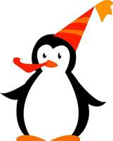en pingvin njuter en födelsedag fest med dess hatt och horn vektor Färg teckning eller illustration