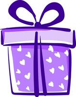 en överraskning låda insvept med lila dekorativ papper och hjärta design bunden med band och toppade med dekorativ rosett Arbetar framförallt väl för gåvor vektor Färg teckning eller illustration