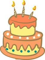 skön dekorerad födelsedag kaka med lysande ljus vektor Färg teckning eller illustration