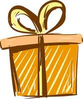 Gemälde von ein Geschenk Box eingewickelt im Orange dekorativ Papier gebunden mit ein braun Band und gekrönt mit dekorativ Bogen funktioniert insbesondere Gut zum Geschenke Vektor Farbe Zeichnung oder Illustration