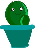 en Lycklig kaktus växt emoji i en blå pott vektor Färg teckning eller illustration