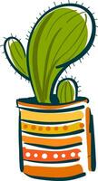 en enda kaktus växt i en designer blomma pott tillhandahåller extra stil till de Plats ockuperade vektor Färg teckning eller illustration
