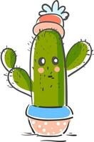 en grön kaktus växt emoji med en blomma på dess topp tillhandahåller extra stil till de atmosfär vektor Färg teckning eller illustration