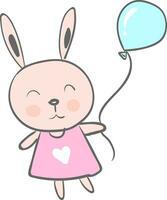ein süß Baby Karikatur Hase gekleidet im Rosa und hält ein Blau Ballon im Hand Vektor Farbe Zeichnung oder Illustration