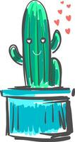 linear gestalten eingetopft Kaktus mit rot Herz gestalten Hintergrund Vektor Farbe Zeichnung oder Illustration