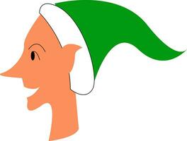 glücklich Elf mit Weiß und Grün Hut Vektor oder Farbe Illustration