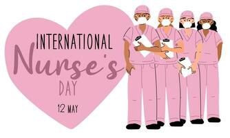 internationell sjuksköterska dag. de begrepp av en Lycklig sjuksköterska dag. medicinsk utbildning. de begrepp av sjukvård medicin. hjärta. mångfald, rosa, jämlikhet, feminin. vektor illustration design. Maj 12