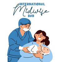 International Tag von Hebammen ist gefeiert jährlich auf kann 5. ein Hebamme ist ein medizinisch Fachmann Wer kümmert sich zum Mütter und Neugeborene während Geburt. ein Hebamme mit ihr Mutter und Neugeborene. Vektor