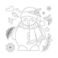einstellen von Weihnachten Schneemann im ein Schal und Hut mit ein Zweig von Mistel und Beeren. vektor