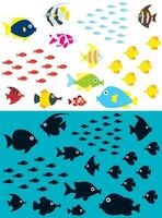 tecknad serie fisk uppsättning vektor