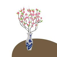 Karikatur Pfirsich blühen Vektor einstellen mit Blume, Blatt, Knospe, Baum Ast. Kirsche blühen Vektor. Frühling blume.tet Blume. Vietnam traditionell Neu Jahr Blume, hoa dao. eben Vektor im Karikatur Stil.