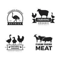 husdjur företagslogotyp med husdjur ko kyckling get hälsosam mat symboler gård vektor