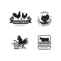 husdjur företagslogotyp med husdjur ko kyckling get hälsosam mat symboler gård vektor
