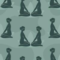 Silhouette von Frauen tun Yoga und Meditation, eben Stil. Vektor nahtlos Muster.