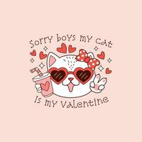 süß Weiß Katze zum Valentinstag Tag mit Herz Brille vektor