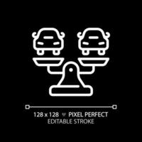 2d Pixel perfekt anpassbar Weiß Autos auf Gewicht Rahmen Symbol, isoliert Vektor, dünn Linie Illustration Darstellen Vergleiche. vektor
