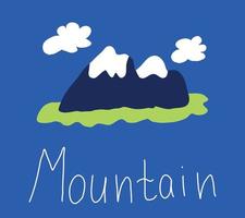 snötäckta berg är handritade i doodle-stil. bergslandskap. vektor illustration