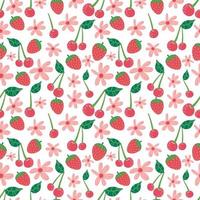 Kirscherdbeermuster, nahtloser Hintergrund der netten Fruchtkarikatur vektor