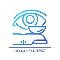 2d pixel perfekt lutning Kontakt lins ikon, isolerat vektor, tunn linje illustration representerar öga vård. vektor