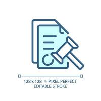 2d Pixel perfekt editierbar Blau legal beachten Symbol, isoliert Vektor, dünn Linie dokumentieren Illustration. vektor