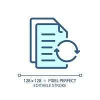 2d Pixel perfekt editierbar Blau dokumentieren Symbol, isoliert Vektor, dünn Linie Illustration. vektor
