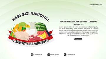 hari gizi nasional eller indonesien nationell näring dag bakgrund med friska mat och flagga vektor