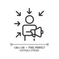 2d Pixel perfekt editierbar schwarz Beförderung Symbol, isoliert Vektor, dünn Linie Illustration Darstellen Sanft Fähigkeiten. vektor