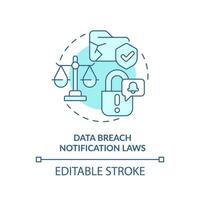 2d redigerbar blå data brott aviseringar lag ikon, enfärgad isolerat vektor, cyber lag tunn linje illustration. vektor