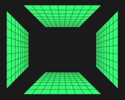 Cyberpunk Perspektive Tunnel. Cyber Geometrie y2k Element. isoliert Stil auf schwarz Hintergrund. Vektor modisch Illustration.