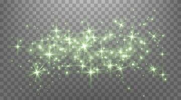 grön glittrande prickar, partiklar, stjärnor magi gnistor. glöd blossa ljus effekt. grön lysande poäng. vektor
